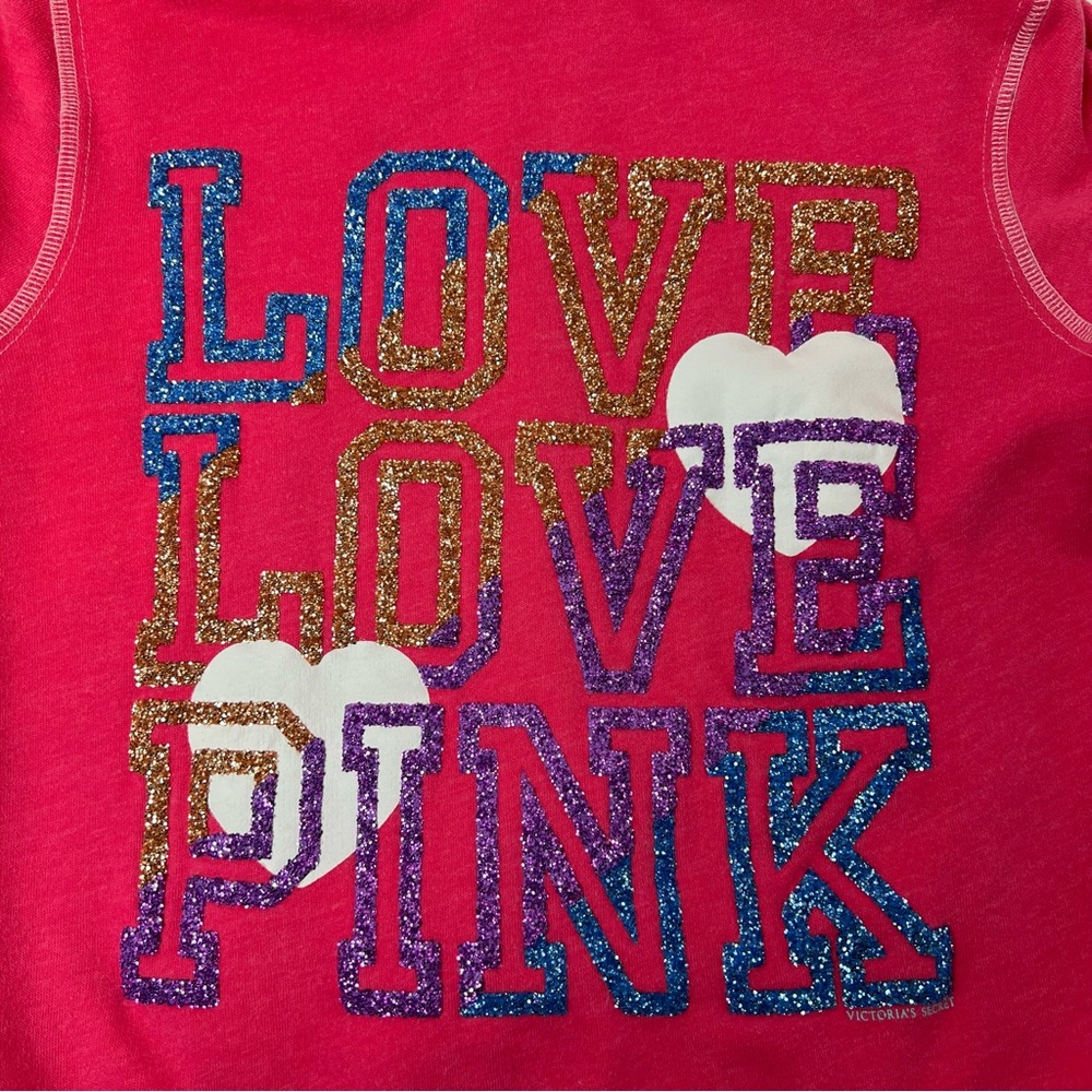 PINK Victoria's Secret Sequin “Love Pink” Zip Hoodie Pink Glitter Heart Size S - Picture 7 of 11